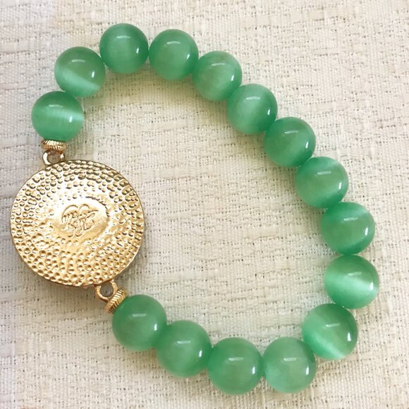 Kirks Folly Unicorn Green Cat's Eye Stone Stretch Beaded Bracelet - Picture 2 of 2